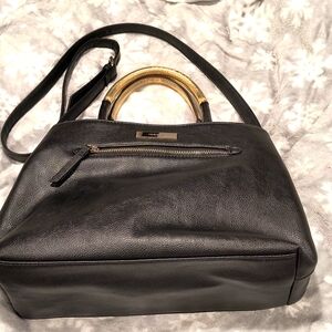 Nine West Black Satchel crossbody/shoulder/hand bag, See Pics, Wear on Handles
